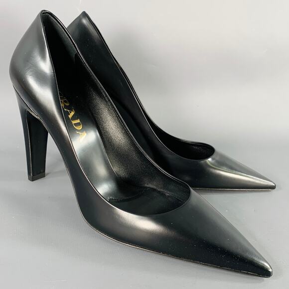 PRADA Size 7 Black Leather Pointed Toe Pumps - Picture 1 of 9